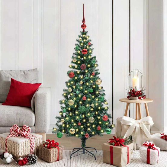Sapin artificiel 150cm complet : 150 led intégrées et 61 boules pour une déco rapide et facile