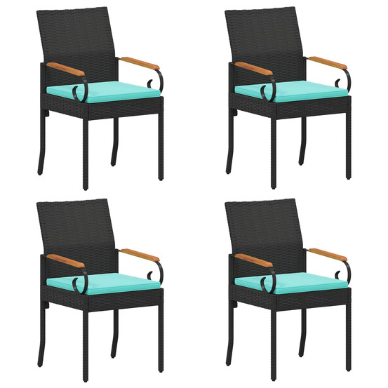 Chaises de jardin 4 pcs noir et turquoise poly rattan et acacia