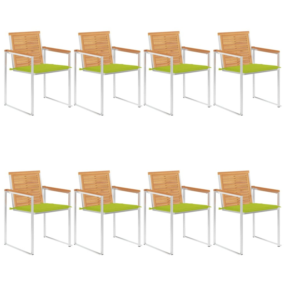 Chaises de jardin lot de 8 avec coussins bois de teck massif