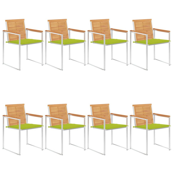 Chaises de jardin lot de 8 avec coussins bois de teck massif