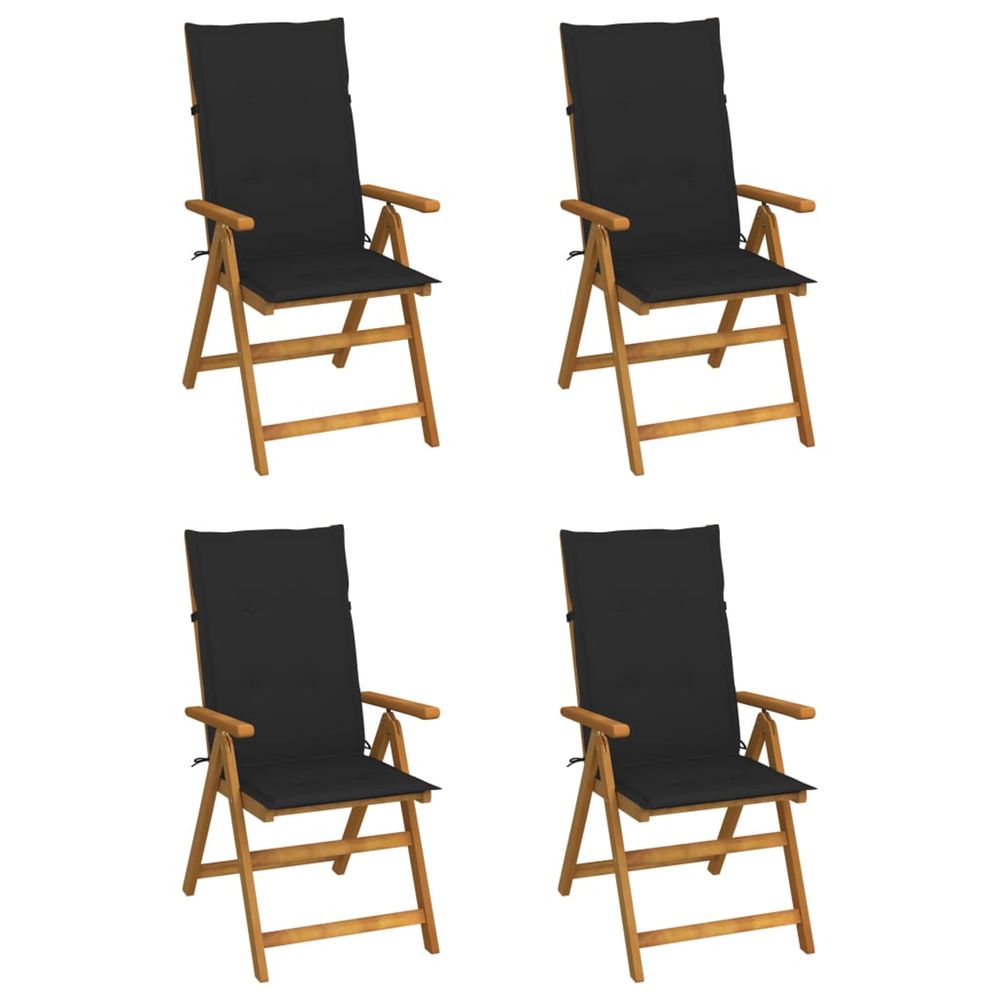 Fauteuils pliants inclinables 4 pièces avec coussins en bois d'acacia massif