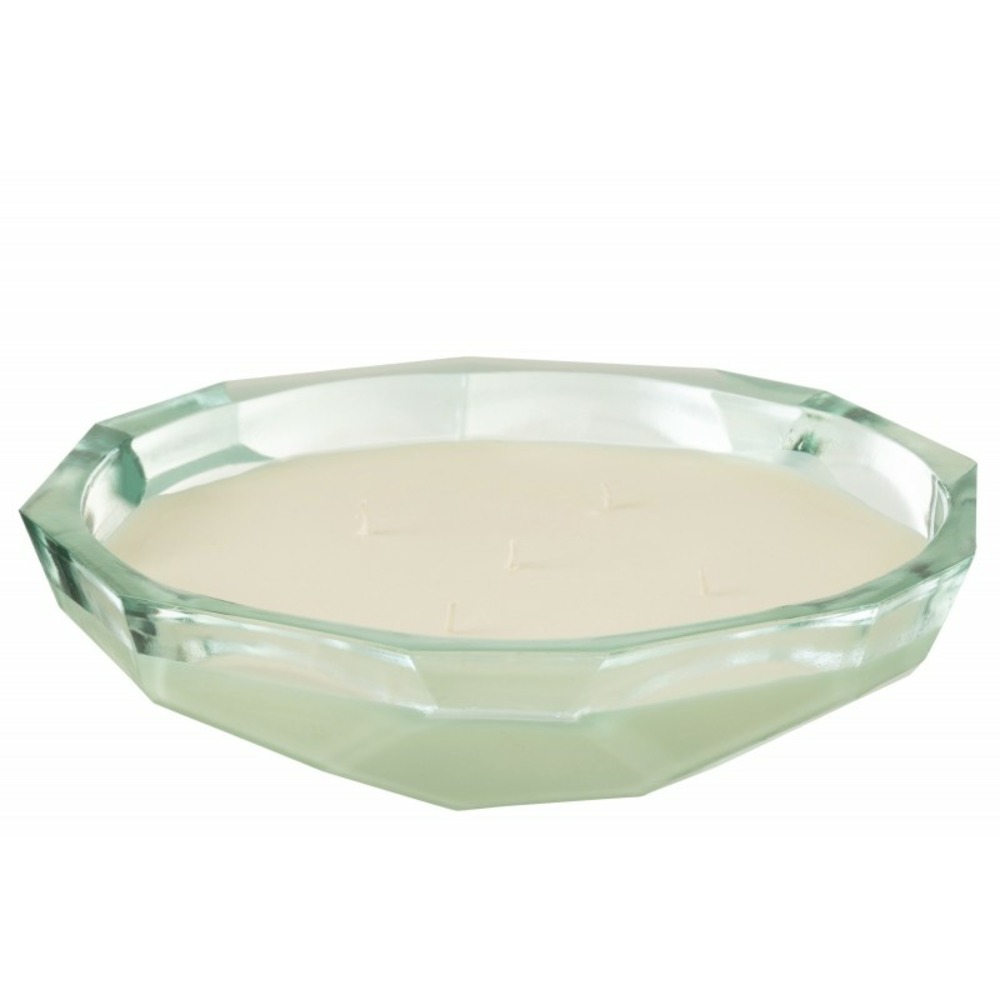Bougie parfumée plate dans pot en verre transparent 33.5x33.5x9 cm