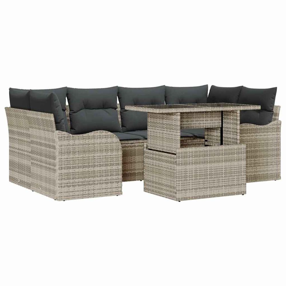Ensemble de canapé de jardin 7 pc gris clair et gris polyrotin