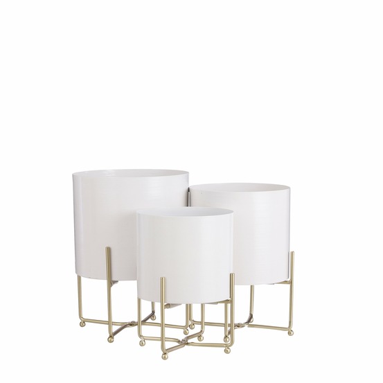 Mica decorations - 3 cache-pots et pieds en métal blanc h32