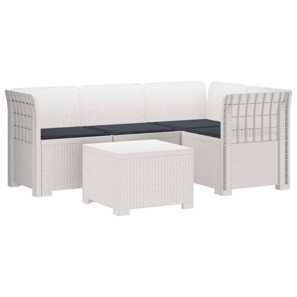 Canapé de jardin 4 places avec coussins style rotin pp blanc