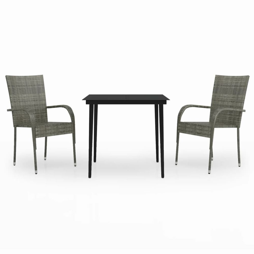 Ensemble à manger de jardin 3 pcs gris et noir