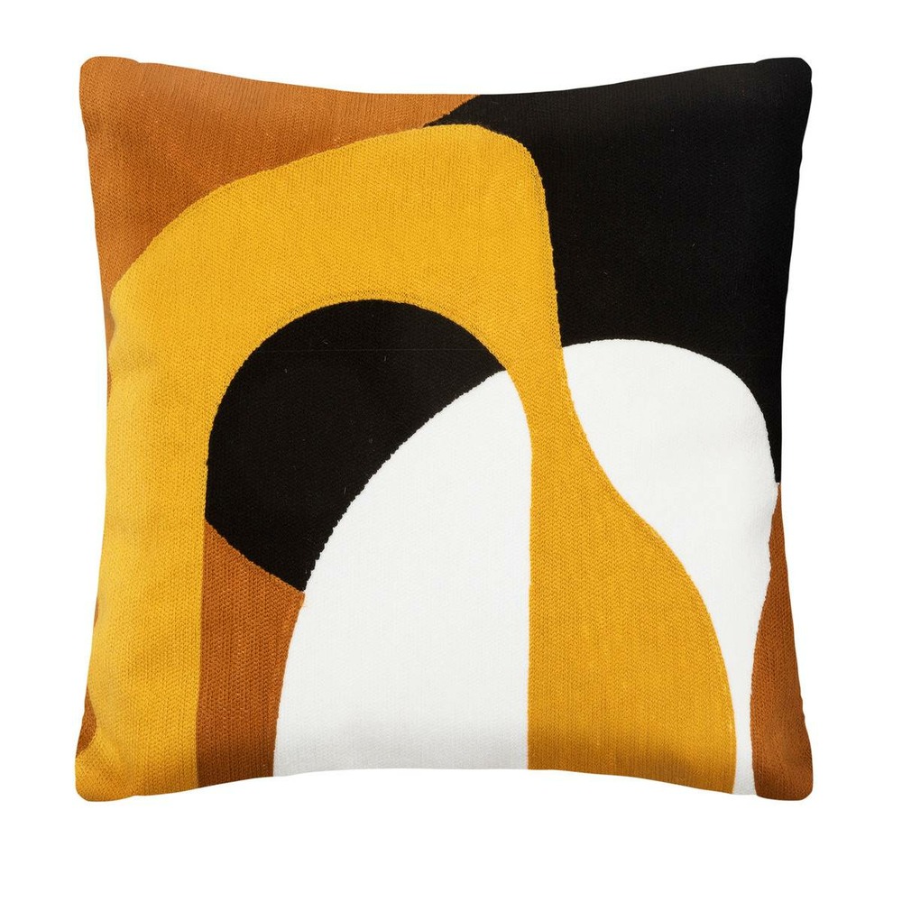 Coussin hary - motifs brodés - coton - jaune ocre - 45x45 cm