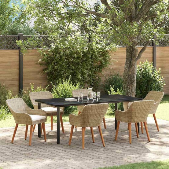 Ensemble de salle à manger pour jardin 7 pcs beige polyrotin