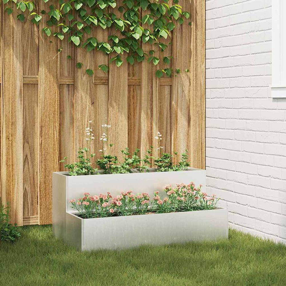 Jardinière rectangulaire inox potager pour terrasse argent 100x60x45 cm