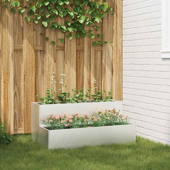 Jardinière rectangulaire inox potager pour terrasse argent 100x60x45 cm