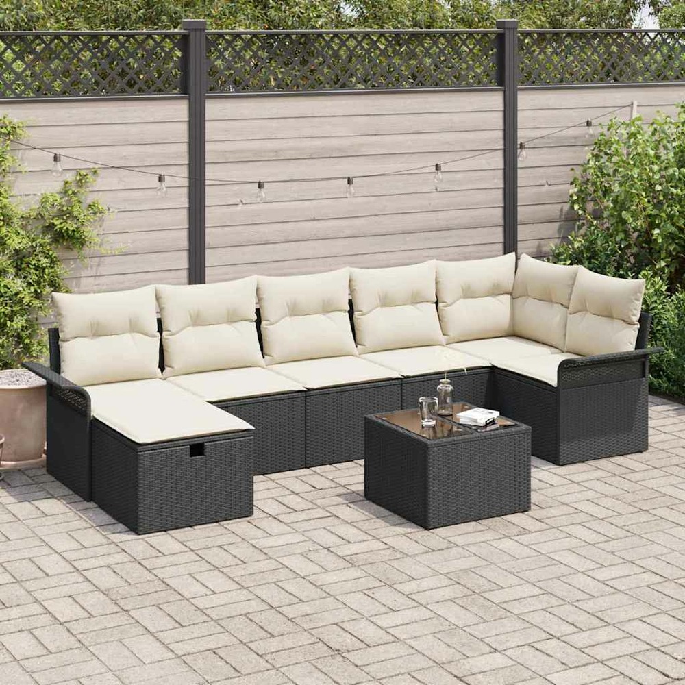 Ensemble de canapé de jardin avec coussin 8 pcs noir poly rotin