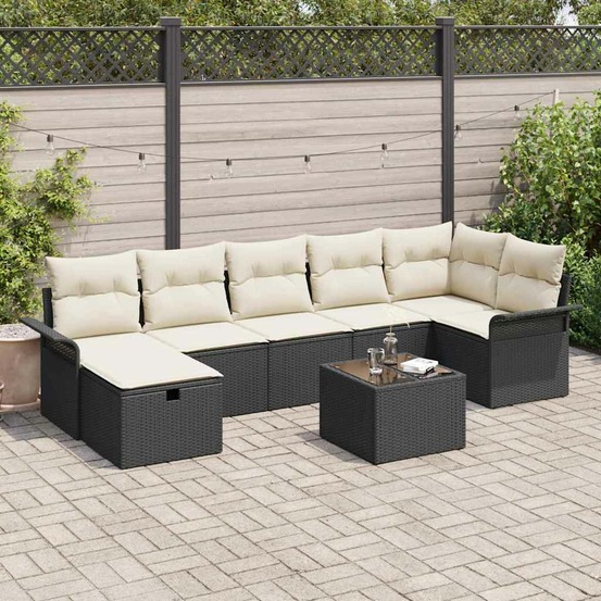 Ensemble de canapé de jardin avec coussin 8 pcs noir poly rotin