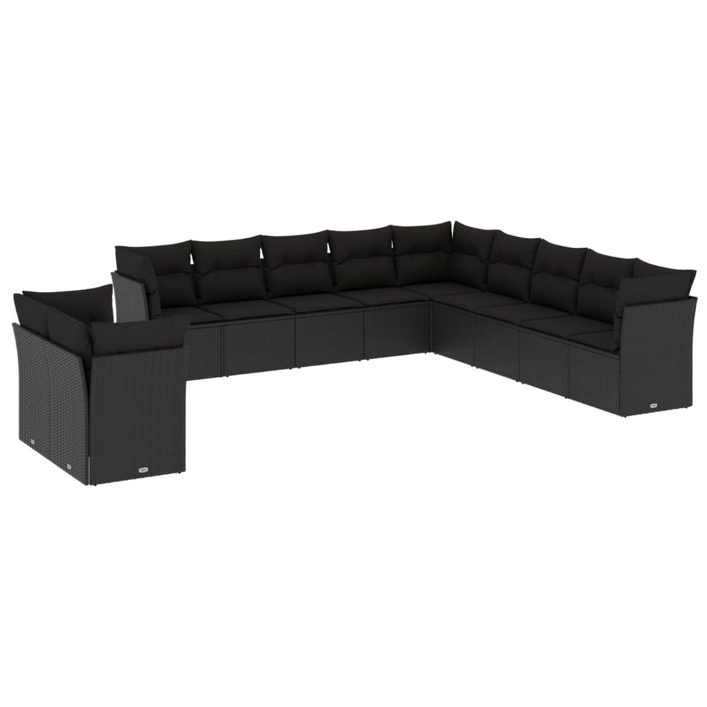 Salon de jardin 11 pcs avec coussins noir résine tressée