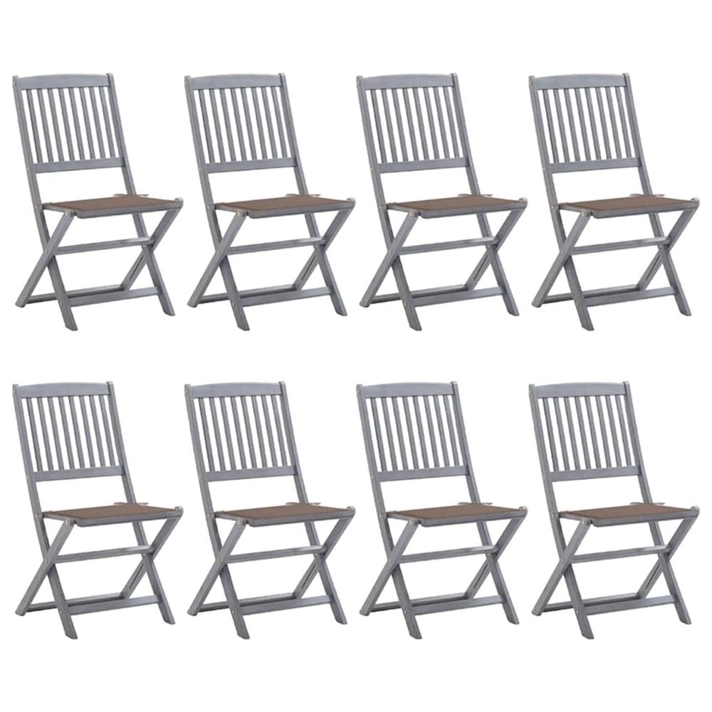Chaises pliantes 8 pièces avec coussins en bois d'acacia massif