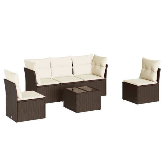 Salon de jardin avec coussins 6 pcs marron résine tressée