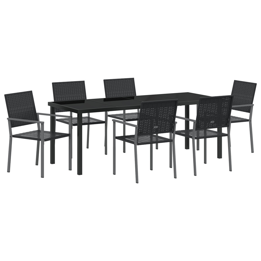 Ensemble de salle à manger de jardin 7 pièces en polyrotin noir