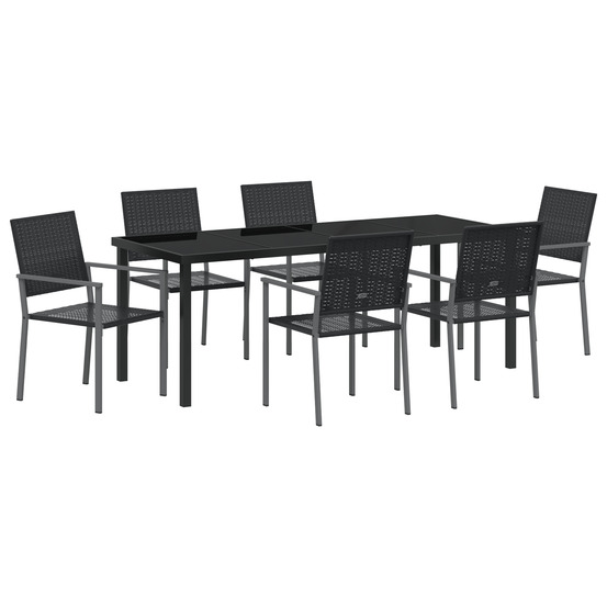 Ensemble de salle à manger de jardin 7 pièces en polyrotin noir