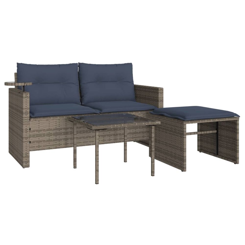 Ensemble de canapé de jardin 3 pcs avec coussins gris résine tressée