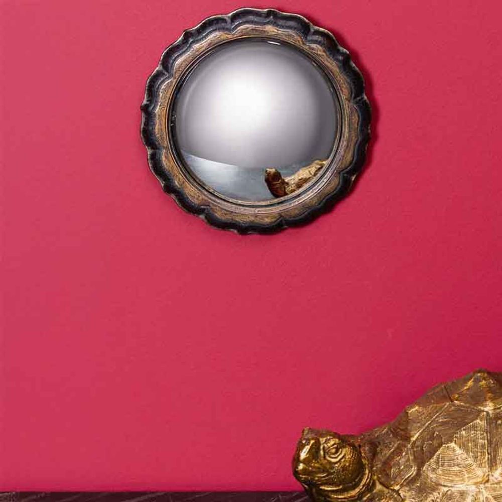 Miroir Convexe Décoratif Fleur Noir Et Doré - Diamètre 19cm - Neuf Avec Emballage