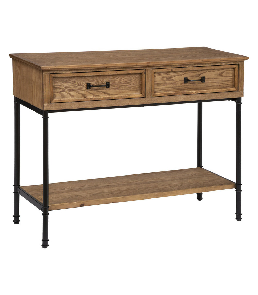 Meuble console 2 tiroirs en bois et métal h 85 cm