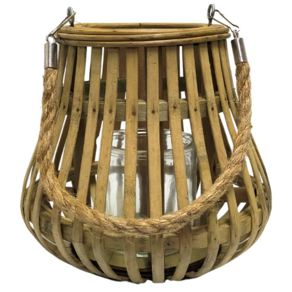 Lanterne jardin extérieur à poser bougie ancienne rotin naturel 24cm