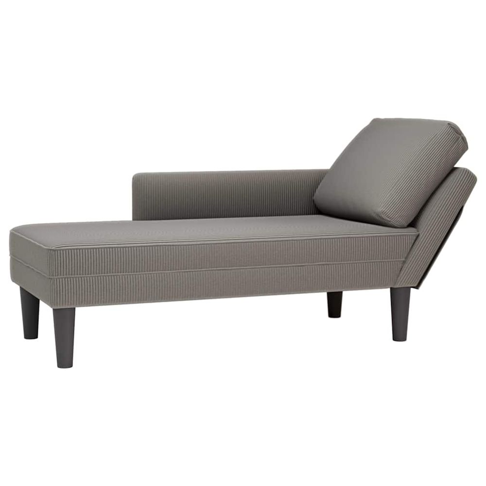 Chaise longue avec coussin gris clair tissu en velours côtelé bain de soleil