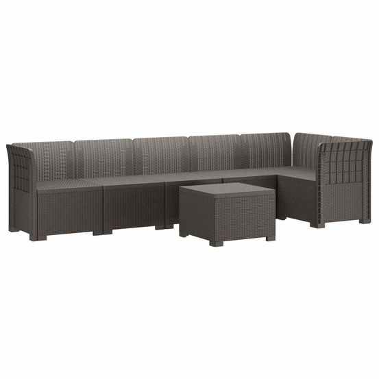 Canapé de jardin 6 places aspect rattan pp gris clair