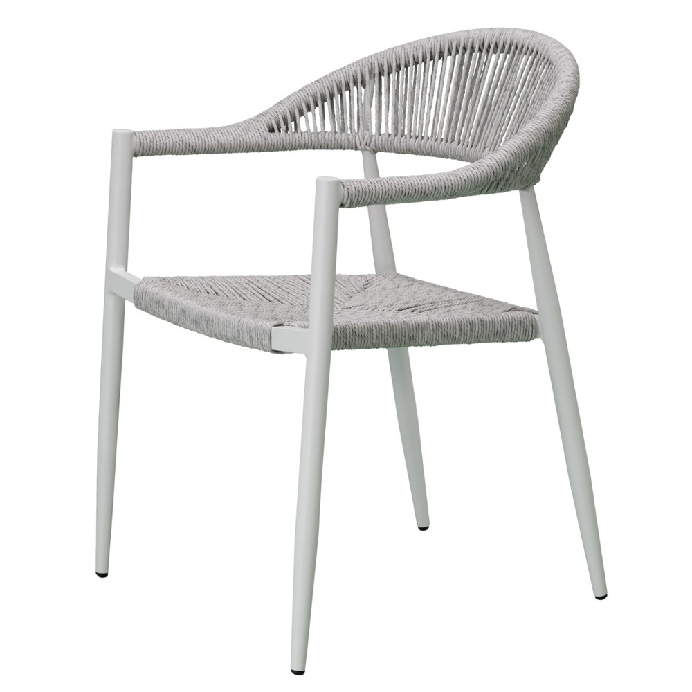 Fauteuil aluminium blanc et corde tressée blanc chiné casamance