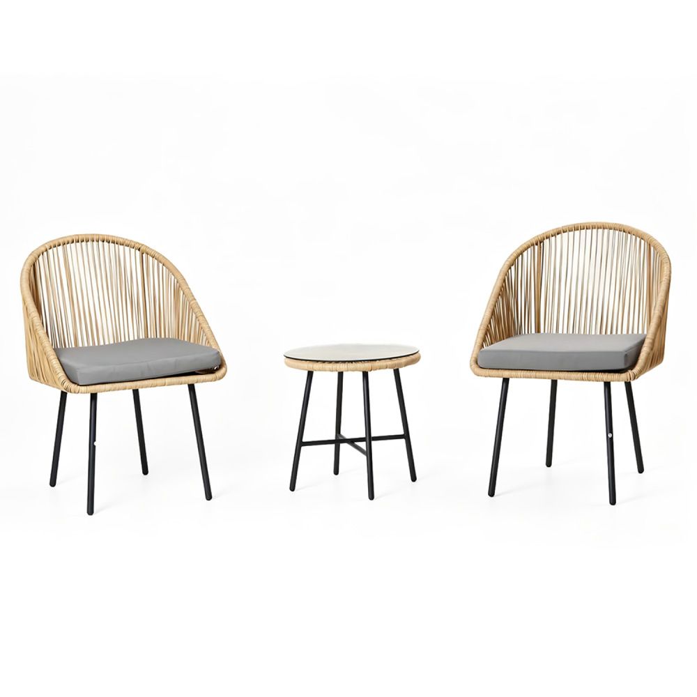 Ensemble de jardin 2 fauteuils et table basse effet rotin naturel ipanema