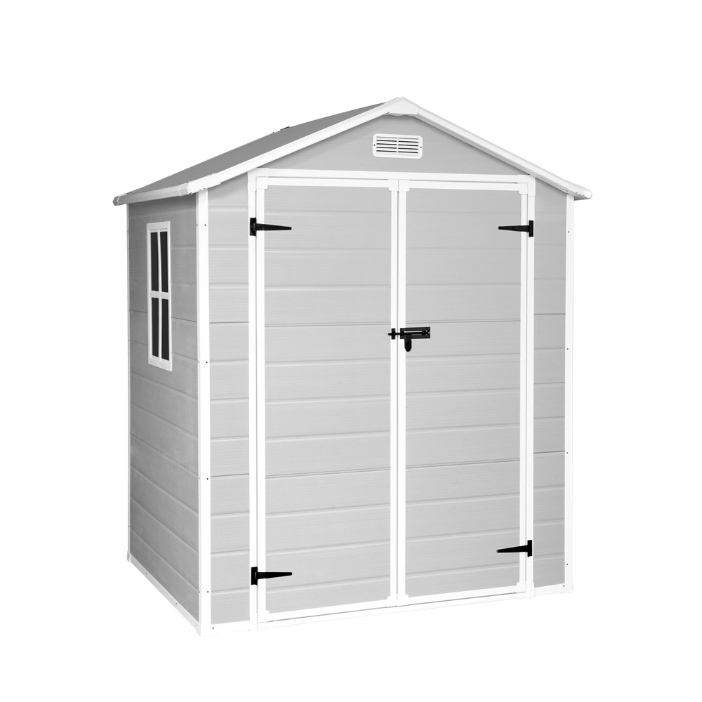 Wasabi - abri de jardin en résine aqua 2.6 avec fenêtre – inclut le sol, grande porte double, gris blanc