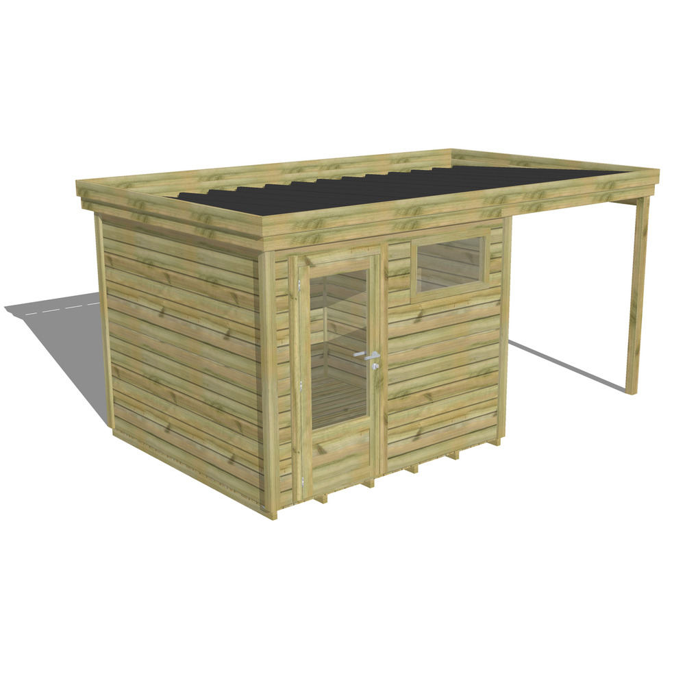 Abri de jardin bois pin traité autoclave 27mm - 4,64x2,64m / 12m2 - bac acier - plancher bois