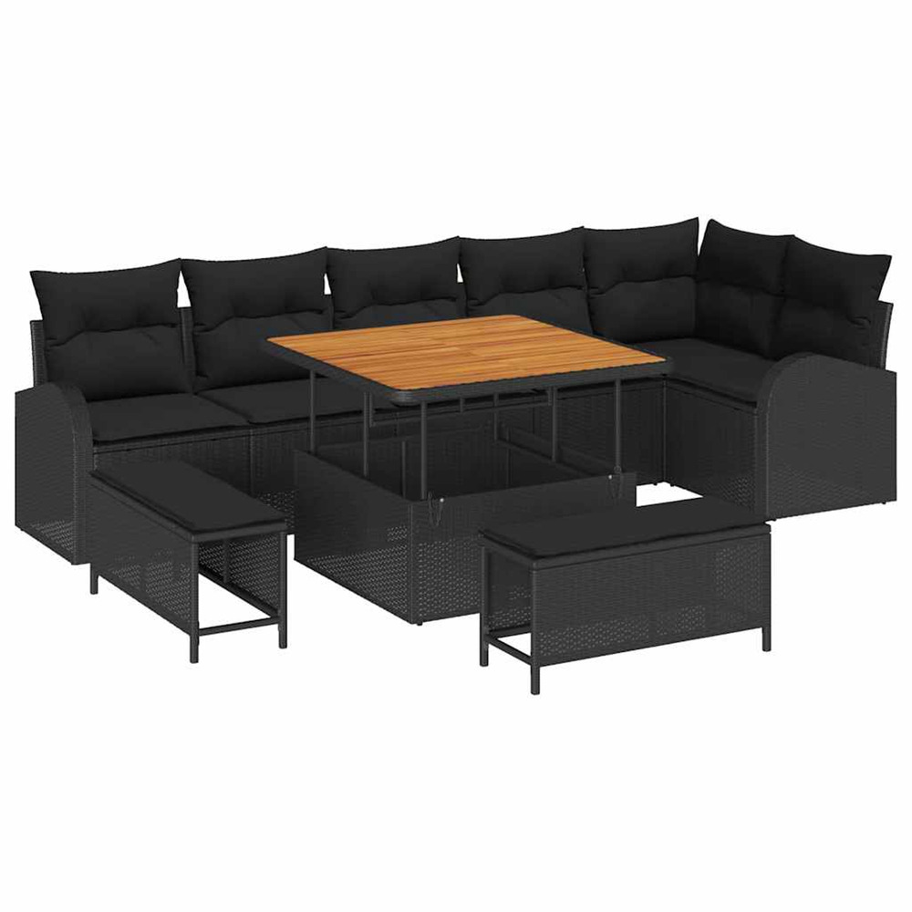 Ensemble de canapé de jardin avec coussin 9 pcs noir
