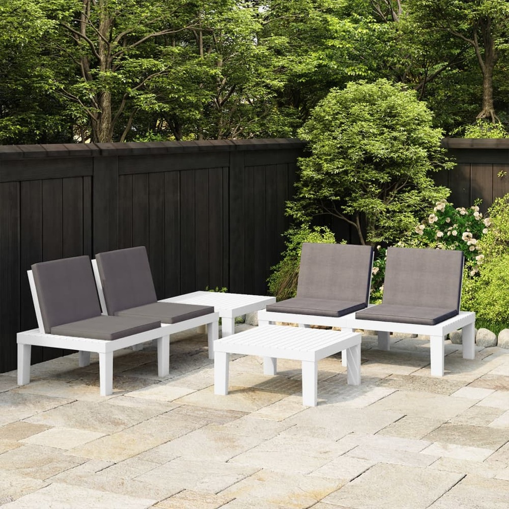 Salon de jardin 4 pcs avec coussins plastique blanc