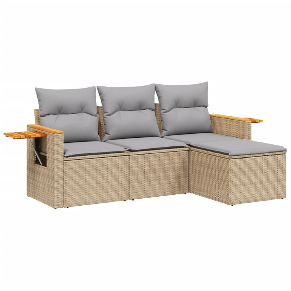 Salon de jardin avec coussins 4 pcs beige résine tressée