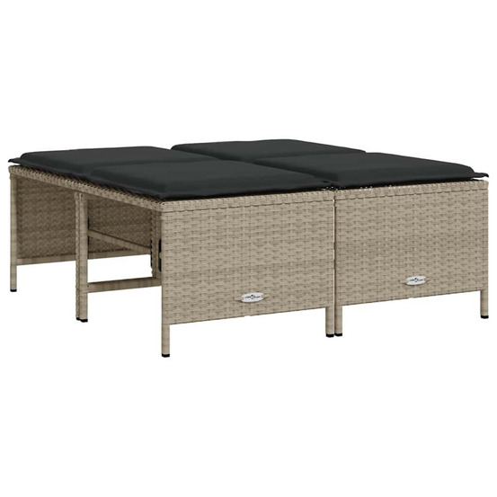 Tabourets de jardin avec coussins lot de 4 gris clair rotin