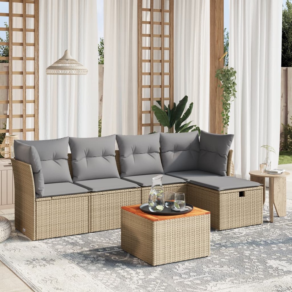 Salon de jardin avec coussins 6pcs mélange beige résine tressée