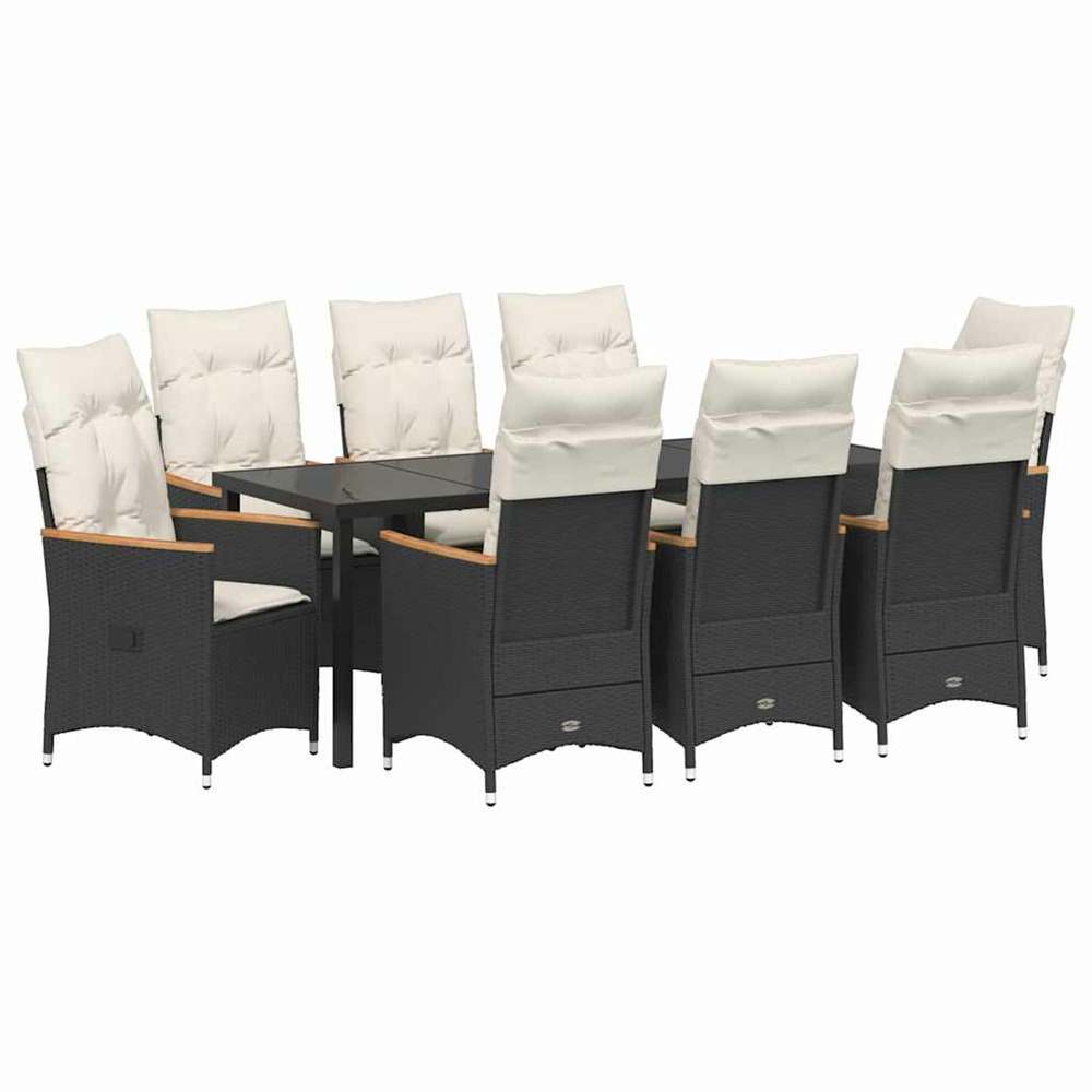 Ensemble de salle à manger pour jardin 9 pcs noir polyrotin