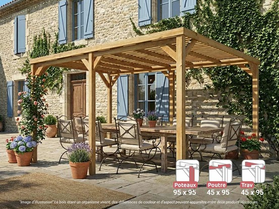 Pergola en bois toulouse avec toit semi-ouvert 500 x 400 cm-