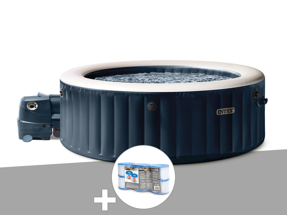 Kit spa gonflable purespa blue navy rond bulles 6 places + 6 filtres