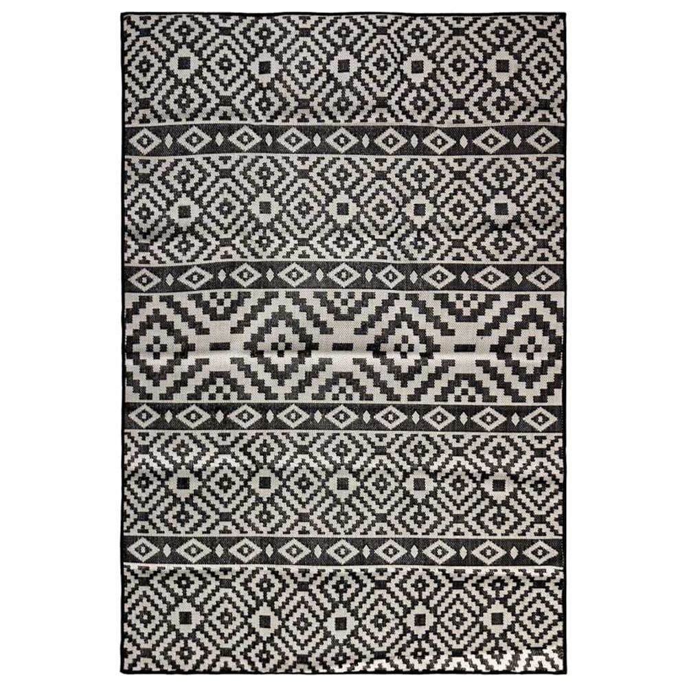 Tapis à tissage plat d'extérieur 120x170 cm rayures noires