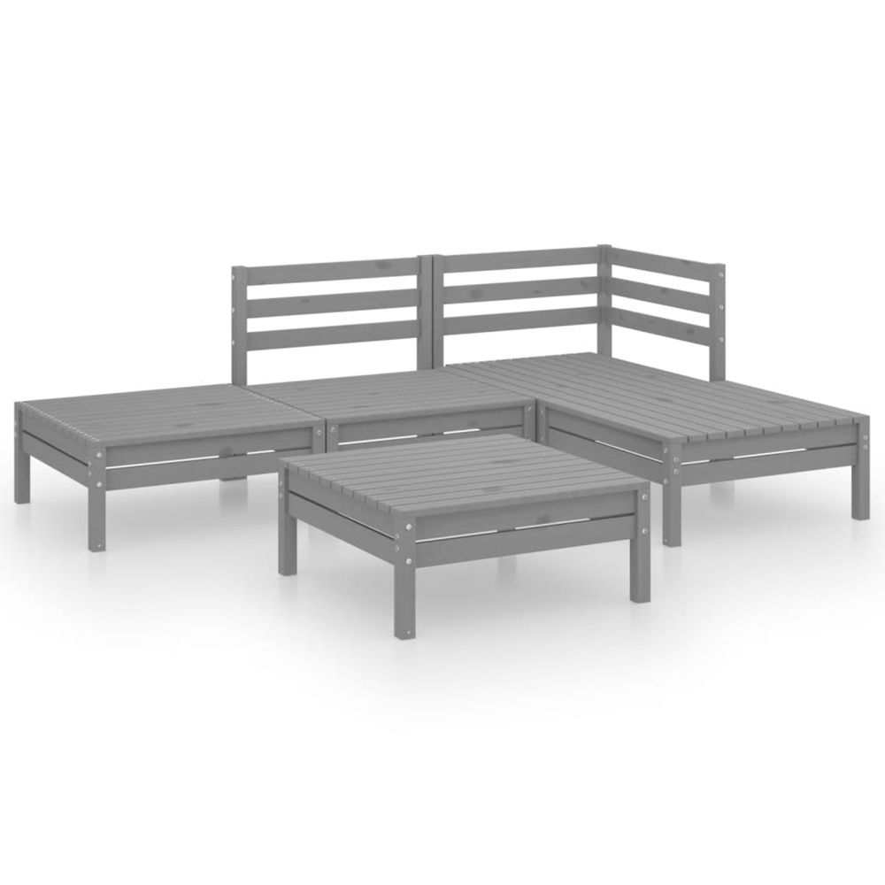 Salon de jardin 5 pcs bois de pin massif gris