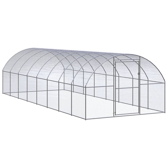 Poulailler enclos cage poules d'extérieur 3 x 8 x 2 m acier galvanisé argent