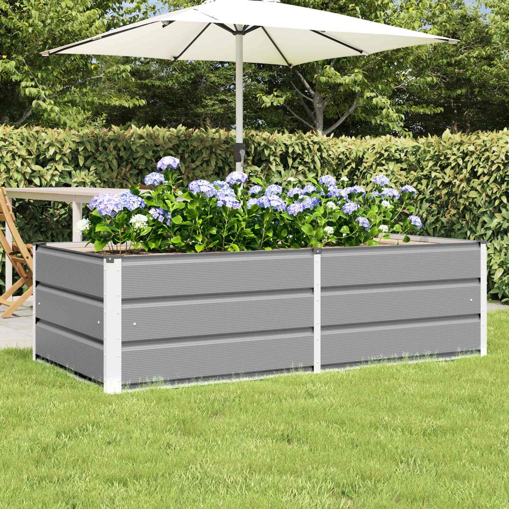 Grand bac à fleurs en acier pour potager ou massif 160x80x45 cm gris clair