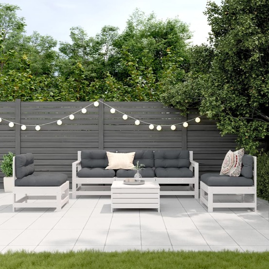 Salon de jardin avec coussins 6 pcs blanc bois de pin massif