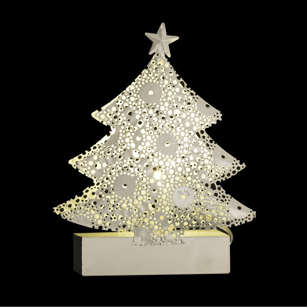 Sujet de noël lumineux sapin en métal led blanc chaud h 14. 5 cm