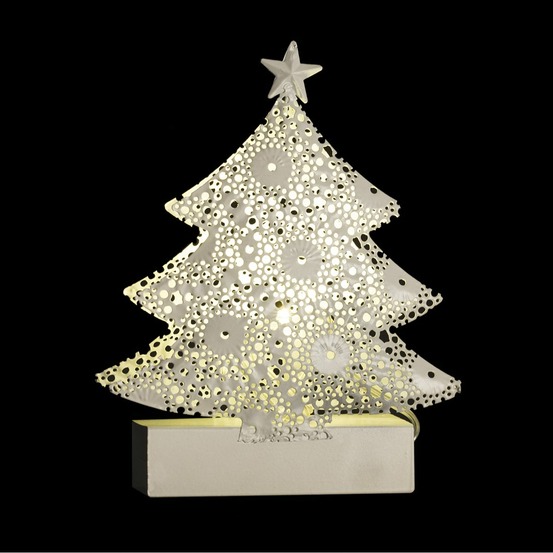 Sujet de noël lumineux sapin en métal led blanc chaud h 14.5 cm