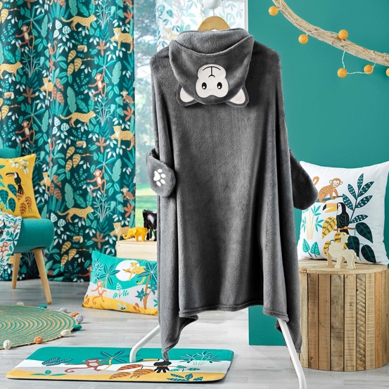 Douceur d'interieur - plaid à capuche brodé singe