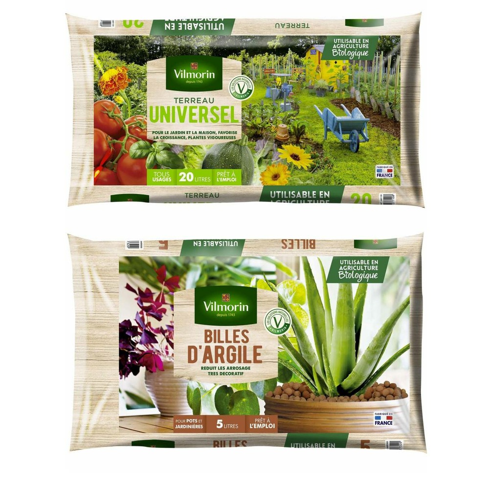 Pack terreau universel vilmorin 20 l et billes d'argile : cultiver des plantes v