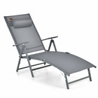 Chaise longue pliante transat inclinable portable avec dossier réglable sur 7 positions bain de soleil avec accoudoir repose-