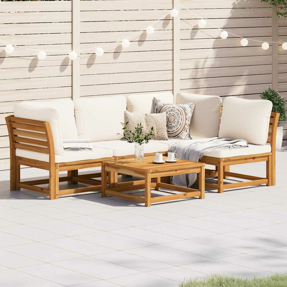 Salon de jardin avec coussins 5 pcs bois d'acacia solide